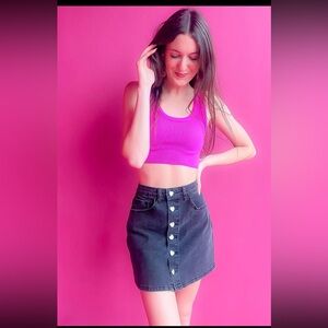 Follow Your Heart Black Button Down Denim Skirt Size Small